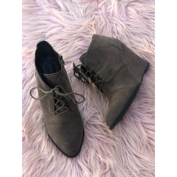 Franco Sarto Shoes - Franco Sarto Annabelle Womens Suede Leather Wedge Ankle Boots Gray 8.5 Lace Up